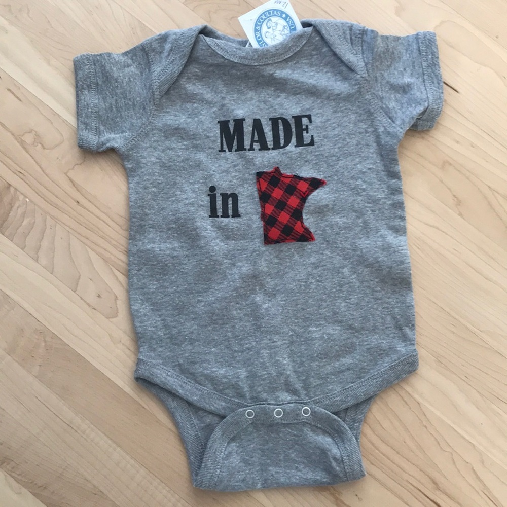 Made in MN onesie 12 month. NWT.